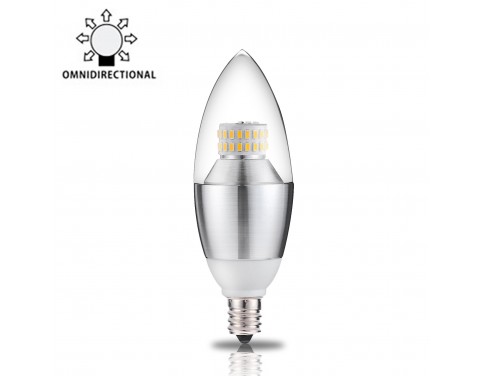 6-Watt Dimmable Warm White 2700K LED Chandelier Bulb,60-Watt Incandescent Bulb Equivalent,E12 Candelabra Base,550 Lumens LED Lights,Torpedo Shape